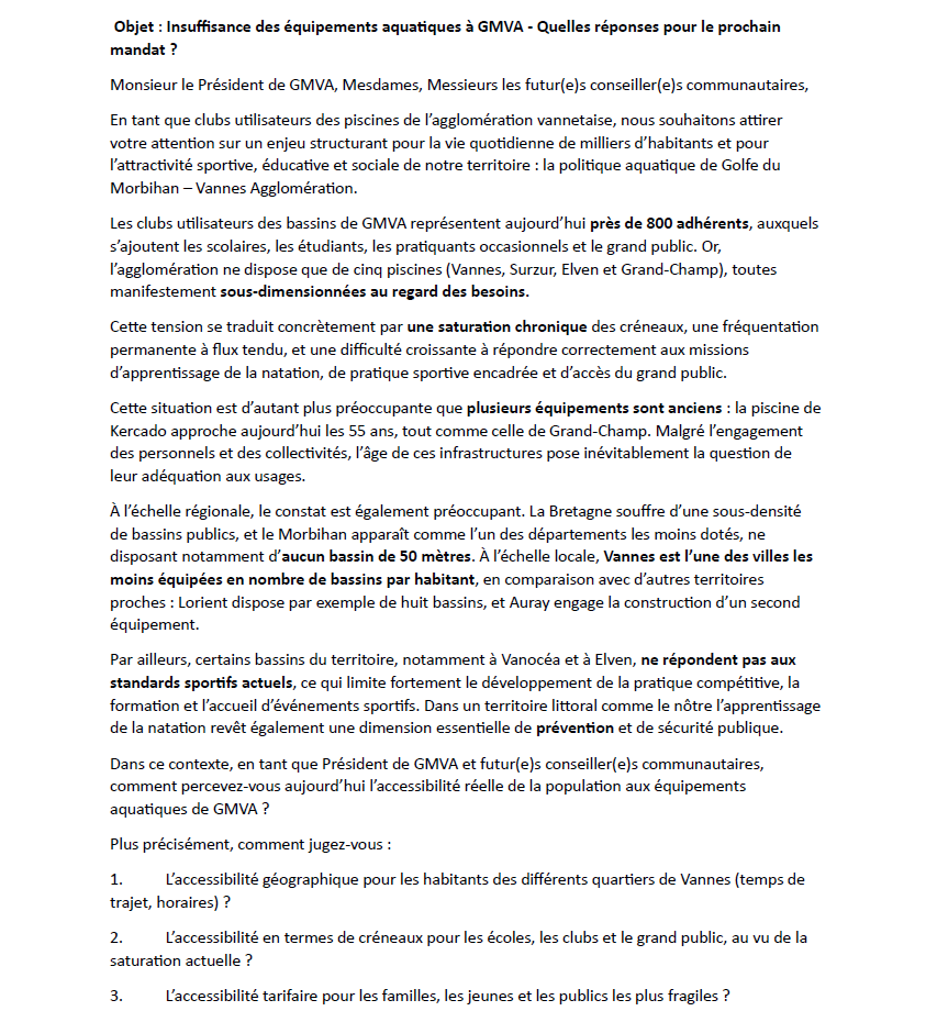 Lettre ouvertes au président de GMVA et aux futur(e)s conseiller(e)s communautaires